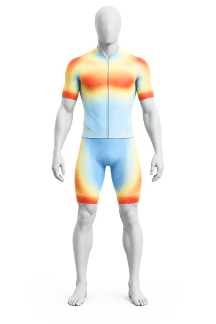 The kit coloured by fabric tension, red where tight and blue where loose